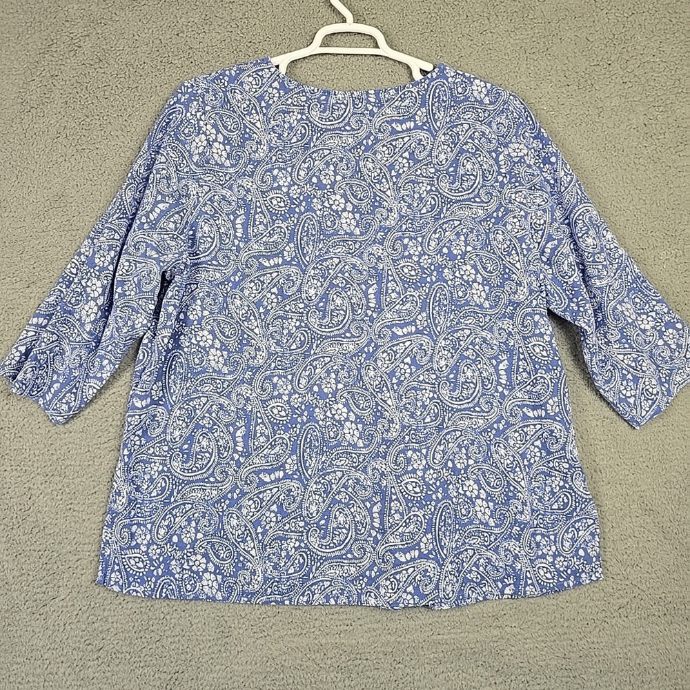 Carole Little Blue & White 3/4 Sleeve Linen Blend Embroidered Eyelet Shirt 1X - Picture 11 of 14